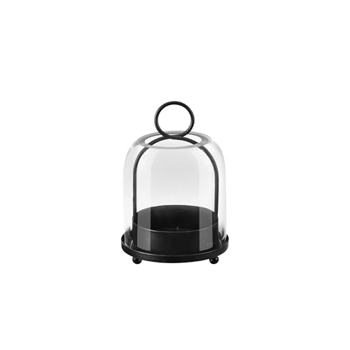 5"x7.5" Versatile Modern Metal Hurricane Lantern with Handmade Sturdy Glass Dome in Black for 3" Pillar Candle & Plants, Industrial, Farmhouse - color: Black, size: 5"x7.5"