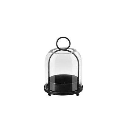 5"x7.5" Versatile Modern Metal Hurricane Lantern with Handmade Sturdy Glass Dome in Black for 3" Pillar Candle & Plants, Industrial, Farmhouse - color: Black, size: 5"x7.5"