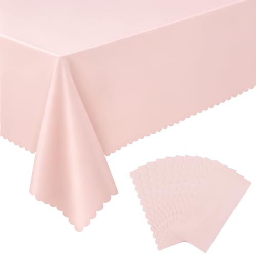 NatNarr 10 Pcs Plastic Light Pink Tablecloths, Scalloped Table Cloths - color: Light Pink, size: 10 Pack