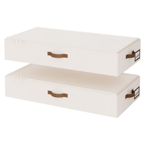 StorageWorks 6 Inch Low Profile Under Bed Clothes Storage Bins with Lids - color: Beige, size: 33"L × 17"W × 6"H