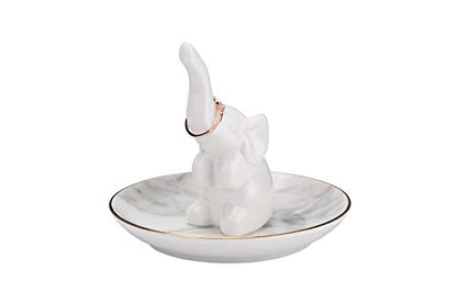 HOME SMILE White Elephant Ring Holder with Marble Pattern Dish,Elephant Gifts for Women Chritsmas - style: Elephant with Marble Dish