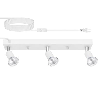 Plug in Track Lighting, 16" LED Track Light Fixtures Ceiling, White 3 Way GU10 Wall Spotlight, Rotatable Track Head, Plug in Ceiling Light Kitchen Hallway Living Room,15 Foot Power Cord(NO Bulb) - color: White