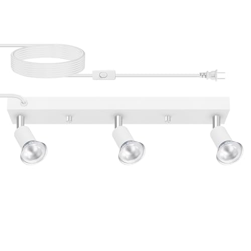Plug in Track Lighting, 16" LED Track Light Fixtures Ceiling, White 3 Way GU10 Wall Spotlight, Rotatable Track Head, Plug in Ceiling Light Kitchen Hallway Living Room,15 Foot Power Cord(NO Bulb) - color: White