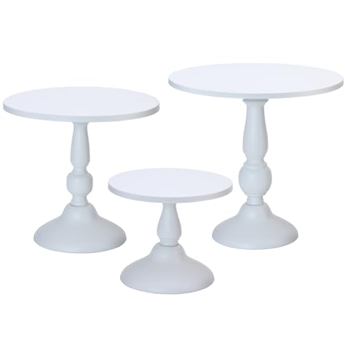 Set of 3 White Cake Stands, Metal Round Cake Holder Dessert Pie Pizza Display Stand 8" 10" 12" Serving Tray Decoration for Wedding Celebration Party Birthday Baby Shower - color: White