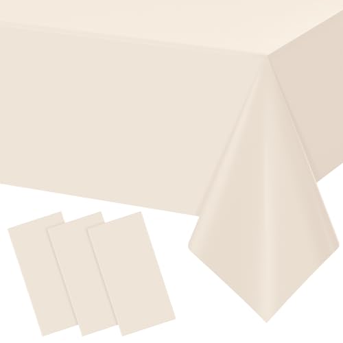 3Pcs Beige Tablecloths for Rectangle Tables,Disposable Plastic Ivory Table Cloth,Waterproof Cream Table Cover for Birthdays Weddings Anniversary Party Decorations,54 x 108 Inch - color: Beige, size: 3 Pack