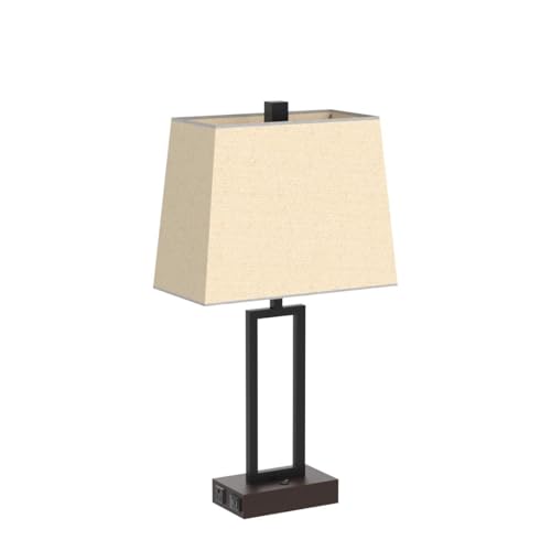 Lolikit Table Lamp for Bedroom Set of 2 with 2 USB Ports and AC Power Outlet, 23.5" Modern Bedside Lamp, Wood Nightstand Lamp with Linen Shade for Living Room Hotel Desk(LED Bulb Included) - color: Beige - 23.5"H