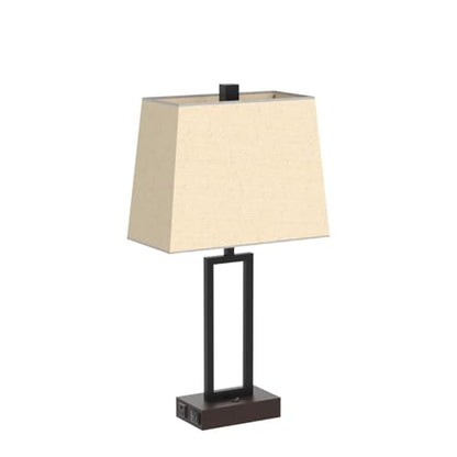 Lolikit Table Lamp for Bedroom Set of 2 with 2 USB Ports and AC Power Outlet, 23.5" Modern Bedside Lamp, Wood Nightstand Lamp with Linen Shade for Living Room Hotel Desk(LED Bulb Included) - color: Beige - 23.5"H