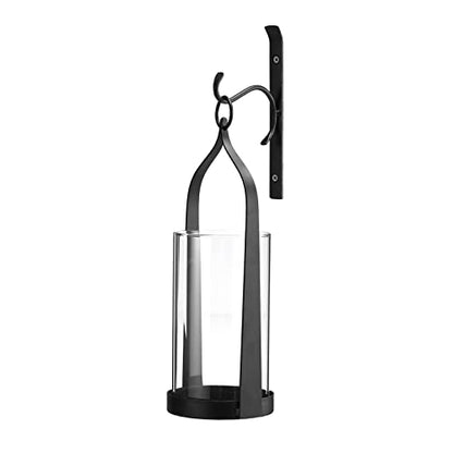 Hanging Wall Sconce Medieval Modern Wall Mounted Hurricane Candle Holder Glass & Metal Farmhouse Handcrafted Wall Art Decorations, Black HT21-0205B - color: Black