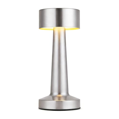 HPUFKOT Portable LED Table Lamp, 3-Levels Brightness Metal Desk Lamp,3 Color Touch Control Rechargeable Lamp, Ideal Bedside Lamp for Nightstand,Bedroom, Living Room (Silver) - color: Silver