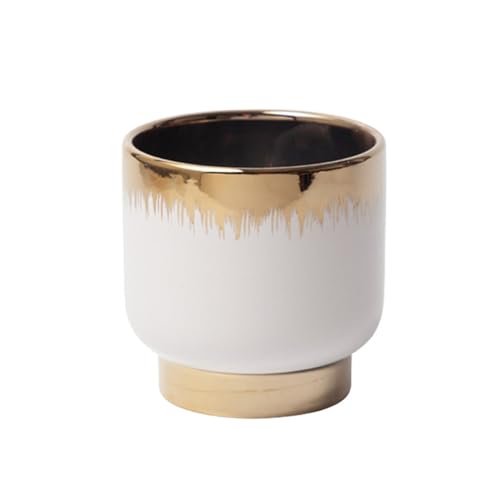 White Gold Ceramic Planters, Flower Pots, 4.33 X 4.33 Inch - color: White and Gold