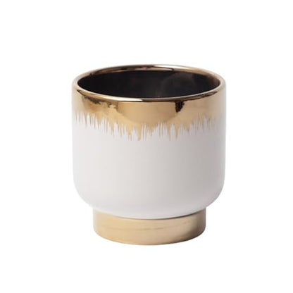 White Gold Ceramic Planters, Flower Pots, 4.33 X 4.33 Inch - color: White and Gold