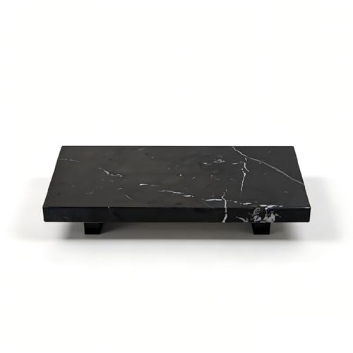 Small Black Marble Soap Dispenser Pedestal Tray 9.84 in - color: Black Marble-9.84 in