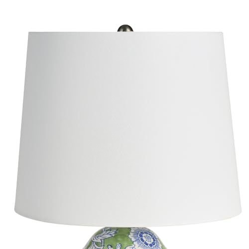 Nourison Home 24" Green & Blue Floral Ginger-Jar Ceramic Traditional Table Lamp for Living Room, Bedroom, Dining Room, Reading