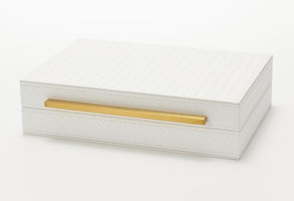 Kingflux White Wooden Keepsake Box With Faux Leather and Brushed Gold Handle, Gift and Storage Box for Vanity, Coffee Table, Shelf, Cosmetic, Jewelry Organizer - color: white