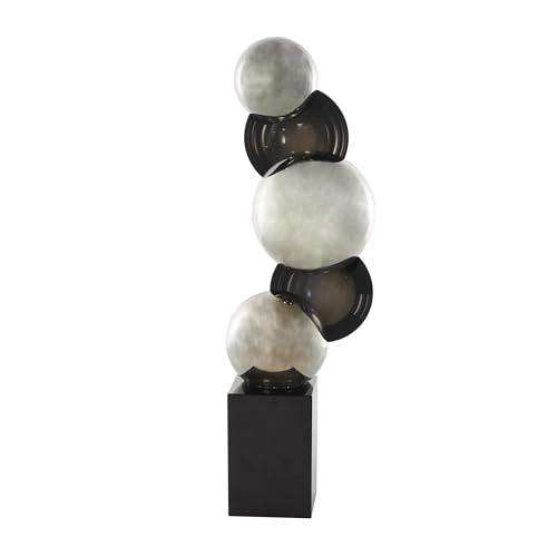 Deco 79 Glass Abstract Decorative Sculpture Stacked Orb Home Decor Statue with Black Base, Accent Figurine 6" x 4" x 18", Silver - size: 6" x 4" x 18"