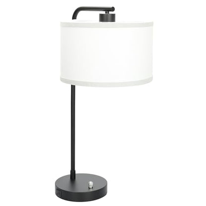 Seaside village Table Lamp for Bedroom with USB C+A Ports, Fully Stepless Dimmable Farmhouse Bedside Lamp Nightstand Light, Tall Reading Desk Lamp for Living Room, Office, 9W LED Bulb Included - color: Black Base with White Shade