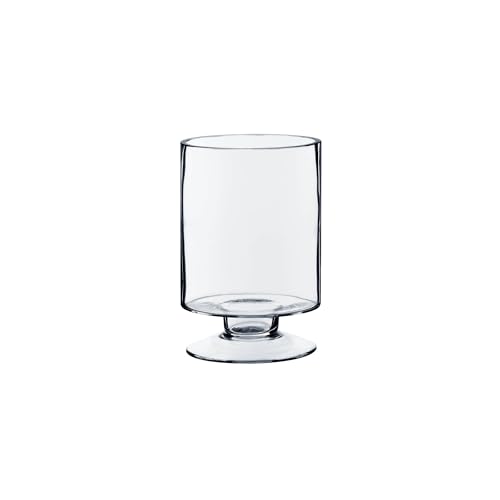 WGVI Clear Glass Pedestal Hurricane Candle Holder, 4.4" W, 5.9" H, Decorative Vase for Pillar Candles, Short Stemmed Candleholder Cylinder, Tabletop Centerpieces, Home Décor, Elegant Design, 1 Piece - size: 6" H