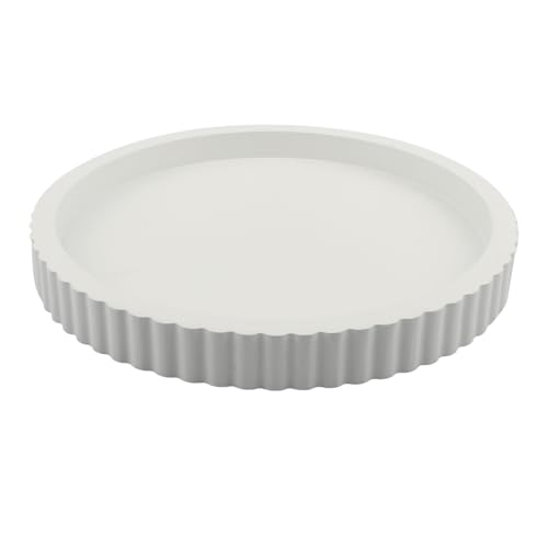 White Round Wood Tray, 11 in Fluted Vanity Tray - color: White