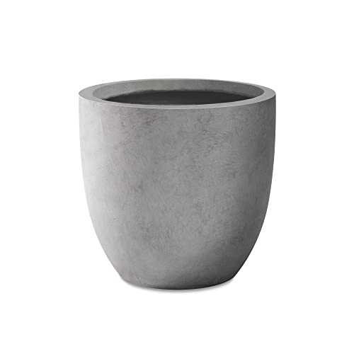 Kante Large Round Curved Pale Gray Concrete Planter 16.5" Dia, Outdoor - color: Natural Concrete, size: 16.5"d