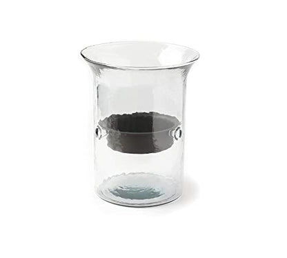 First of a Kind Glass Hurricane Pillar Candle Holder with Rustic Metal Insert, Perfect as a Centerpiece (8" Tall Clear) - size: 8" Tall Clear