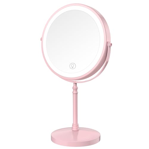 DEIOVWXS Makeup Mirror, Rechargeable Vanity Mirror with 3 Lights, 1X/10X - color: Pink