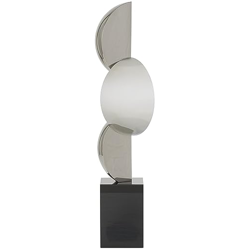 Deco 79 Crystal Geometric Decorative Sculpture Abstract Two-Tone Home Decor Statue with Stacked Semi Circles, Accent Figurine 5" x 4" x 18", Black