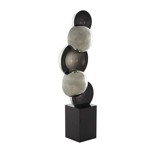 Deco 79 Glass Abstract Decorative Sculpture Stacked Orb Home Decor Statue with Black Base, Accent Figurine 6" x 4" x 18", Silver - size: 6" x 4" x 18"
