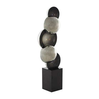 Deco 79 Glass Abstract Decorative Sculpture Stacked Orb Home Decor Statue with Black Base, Accent Figurine 6" x 4" x 18", Silver - size: 6" x 4" x 18"