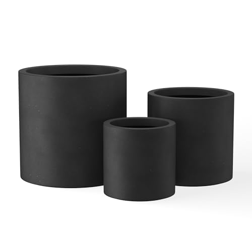 Kante Set of 3 Black Concrete Cylinder Planters 15.8" 12.9" 9.8" Dia - color: Black, size: 9.8",12.6",15.7" Dia