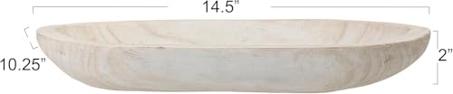 BOLTCORRSE Large Whitewashed Decorative Wood Bowl - Hand Carved Paulownia Tray for Coffee Table Centerpiece & Entryway Catchall - Organic Modern Farmhouse Decor