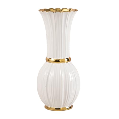 White and Gold Ceramic Bud Vase 7 Inch Small for Desk Decor - size: Small