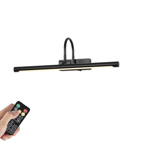 20" Picture Light for Wall Black Rechargeable Wireless Remote Lights Dimmable LED Art Painting Light with 3 Color Temp Display for Gallery Artwork Paintings Portraits Dartboards Display - color: Black, size: 20IN