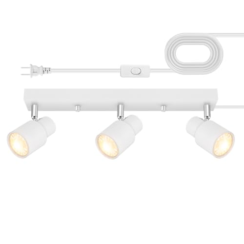 Plug-in Track Lighting LED, Track Light Fixtures Ceiling, White 3-Light Ceiling Lights for Kitchen, 3 Way Spotlight with Cord, Rotatable Wall Mount Light Head for Bedroom Hallway, Bulb Not Included - color: White, size: 15.7" 3-Light Track Lighting