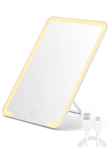OMIRO 10 x 7 in Lighted Makeup Mirror, Desk Mirror for Shaving, White - color: White-lighted, size: 10"L x 7"W