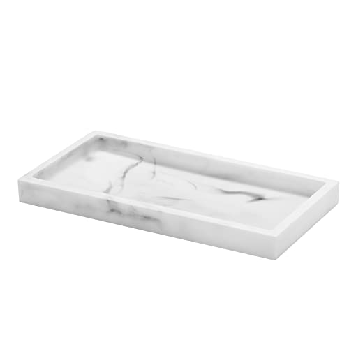 Luxspire Resin Bathroom Tray for Countertop Organizer, Mini, White Marble - color: Marble White, size: Mini