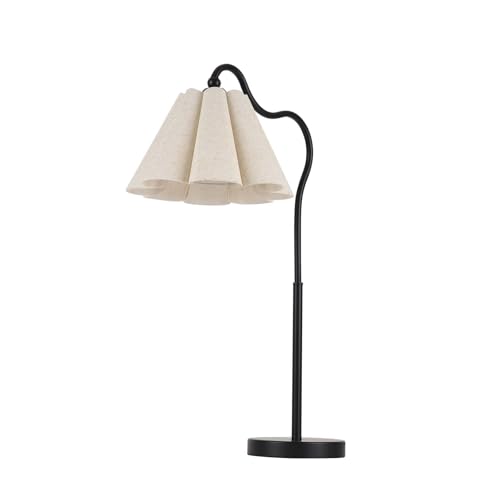 Table Lamp with Beige Pleated Linen Shade, Curved Black Metal Base, E26 Socket – 23" Tall Modern Bedside Desk Lamp for Bedroom, Living Room, Office – Bulb Not Included - color: Black