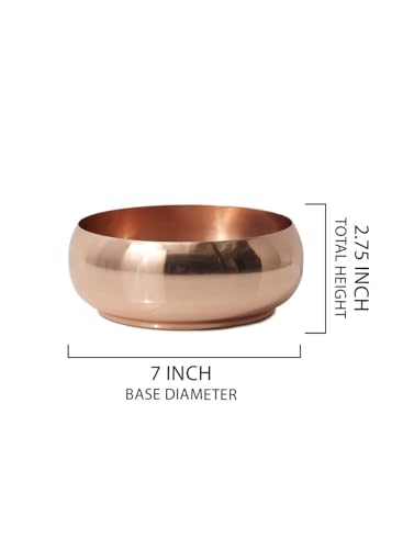 Serene Spaces Living Decorative Shallow Copper Plated Bowl for Low Arrangements, Floral Centerpiece at Weddings, Events, Parties, Home Dining Table, Rose Gold Vases, Measures 2.75" Tall & 7" Diameter - color: Shallow Bowl