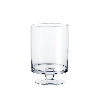 WGVI Clear Glass Pedestal Hurricane Candle Holder, 5.9" W, 9.9" H, Decorative Vase for Pillar Candles, Short Stemmed Candleholder Cylinder, Tabletop Centerpieces, Home Décor, Elegant Design, 1 Piece - size: 10" H