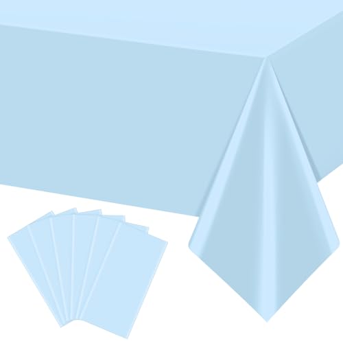 6Pcs Light Blue Tablecloths,Disposable Plastic Tablecloth,Waterproof Baby Blue Rectangle Table Cover for Graduation Birthdays Weddings Anniversary Party Decorations,54 x 108 Inch - color: Light Blue, size: 6 Pack