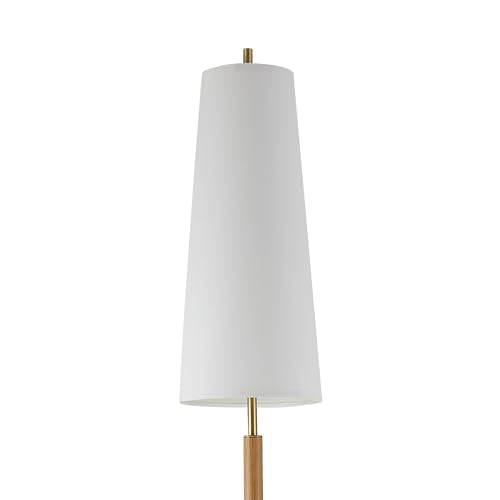 Globe Electric 63" Matte Brass Floor Lamp with Wood Toned Accent and Long White Fabric Shade - color: Matte Brass, Genevieve