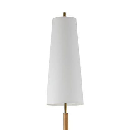 Globe Electric 63" Matte Brass Floor Lamp with Wood Toned Accent and Long White Fabric Shade - color: Matte Brass, Genevieve