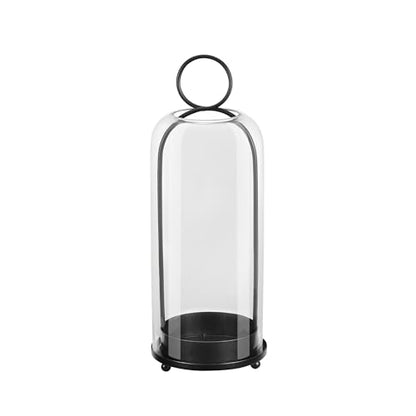 16" High Versatile Modern Metal Hurricane Lantern with Handmade Sturdy Glass Dome in Black for Pillar Candle & Plants, Industrial, Farmhouse, Shabby Chic (Black, 6.3:x16.5) - color: Black, size: 6.3"x16.5"