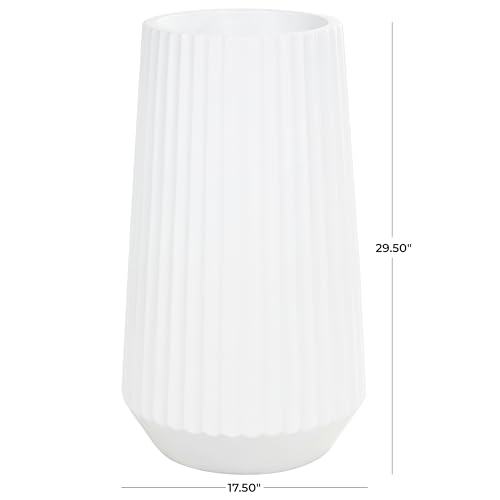 Deco 79 Resin Decorative Vase Large Ribbed Floor Centerpiece Vase, Flower Vase for Home Decoration 18" x 18" x 30", White