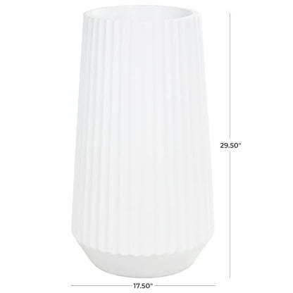 Deco 79 Resin Decorative Vase Large Ribbed Floor Centerpiece Vase, Flower Vase for Home Decoration 18" x 18" x 30", White