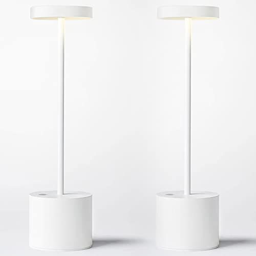 Cordless Table Lamp Rechargeable,Battery Powered LED Outdoor Table Light - color: 2 Pack White