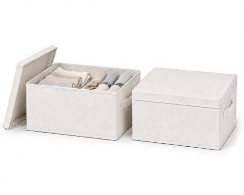 2 Pack Small Fabric Storage Bins with Lids, 12.6*9.5*7 in, Off White - size: 12.6 x 9.5 x 7 in