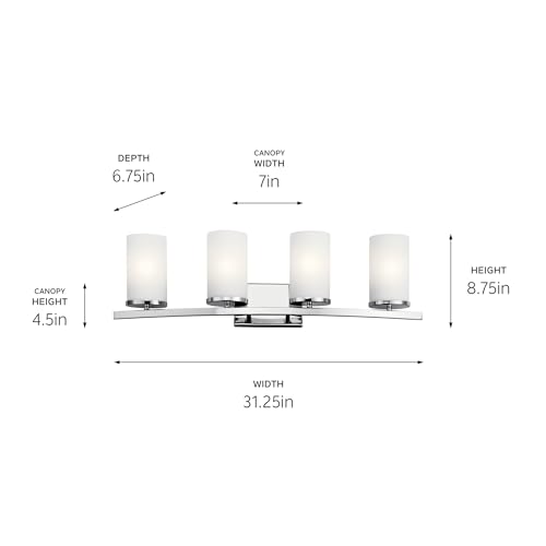 Kichler Crosby 4-Light Bathroom Vanity Light, Chrome - color: Chrome, size: 4 Light, style: Satin Etched Cased Opal Glass