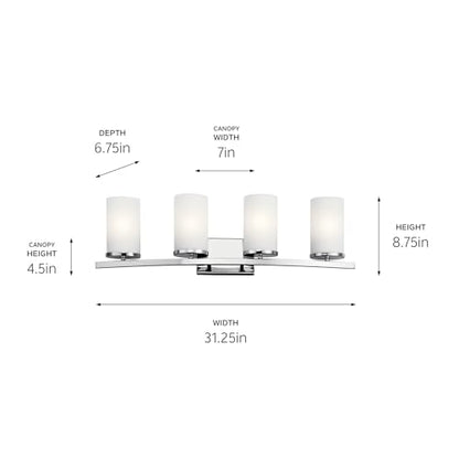 Kichler Crosby 4-Light Bathroom Vanity Light, Chrome - color: Chrome, size: 4 Light, style: Satin Etched Cased Opal Glass