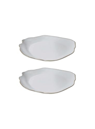 Serene Spaces Living Set of 2 Medium Free-Form Edge Glazed Ceramic Plate- Dinnerware for Vintage Weddings, Events, Measures 9" Long, 8" Wide and 1" Tall - color: White, Set of 2 - 9"