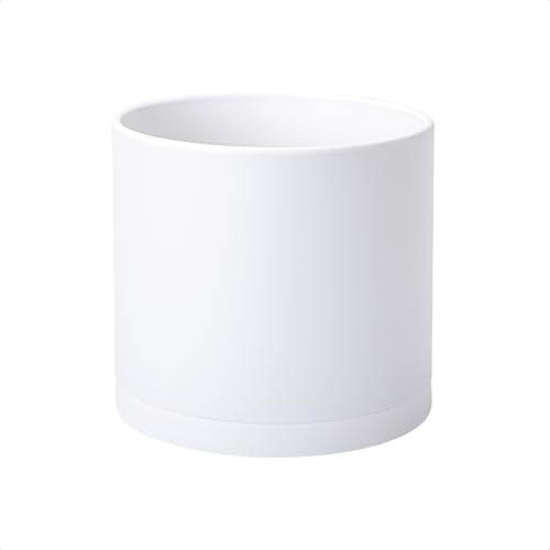 D'vine Dev Plastic Planter Pot with Saucer, 8 in, White, 74-X-A-1 - color: Matte White, size: 8 Inch